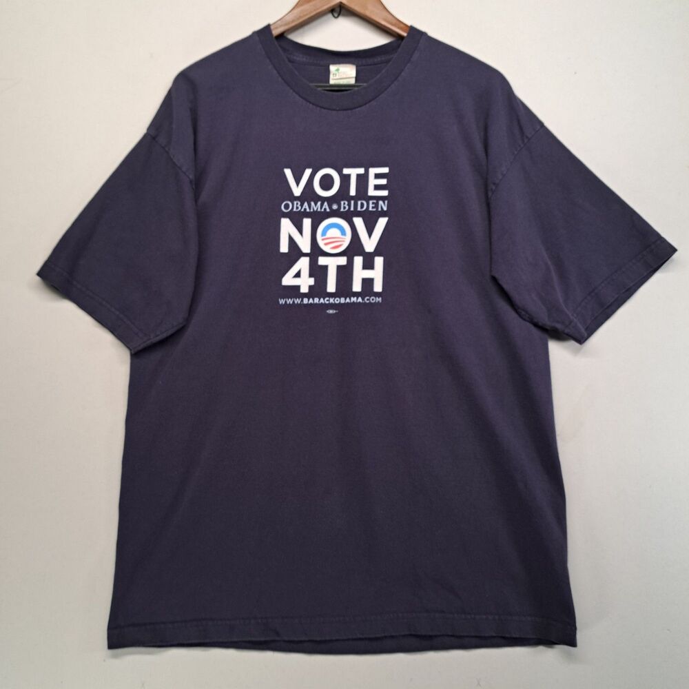 Obama Biden Vote Nov 4th 2008 Campaign Tee Mens XL Navy Bayside Organic USA